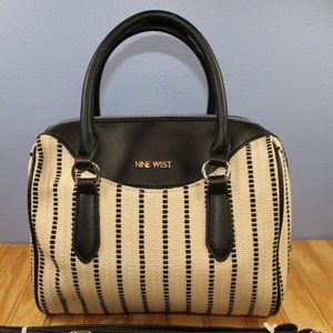 Nine West Black w/ Beige Boho Woven Handbag/Purse with Over-the-Shoulder Strap